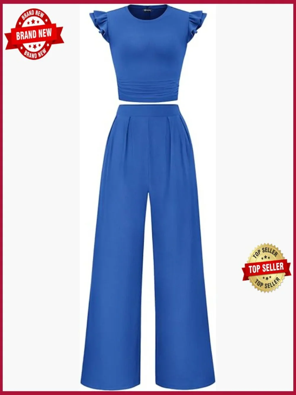 Cap Sleeve Crop Top and Wide Leg Pants Matching Set Summer Vacation